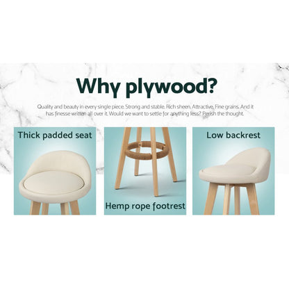 Hempora PU Leather Bentwood Bar Stools – Set of 4 (Beige) - OZ Home Deals