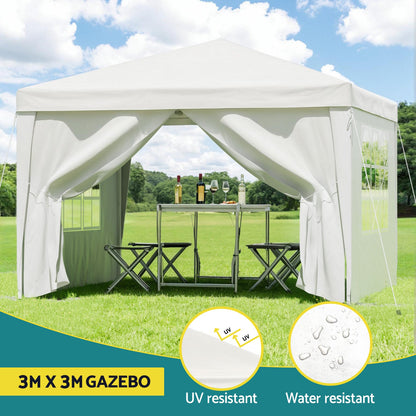 Instahut Gazebo 3x3 Pop Up Marquee Folding Tent Wedding Gazebos Camping Outdoor Canopy White - OZ Home Deals