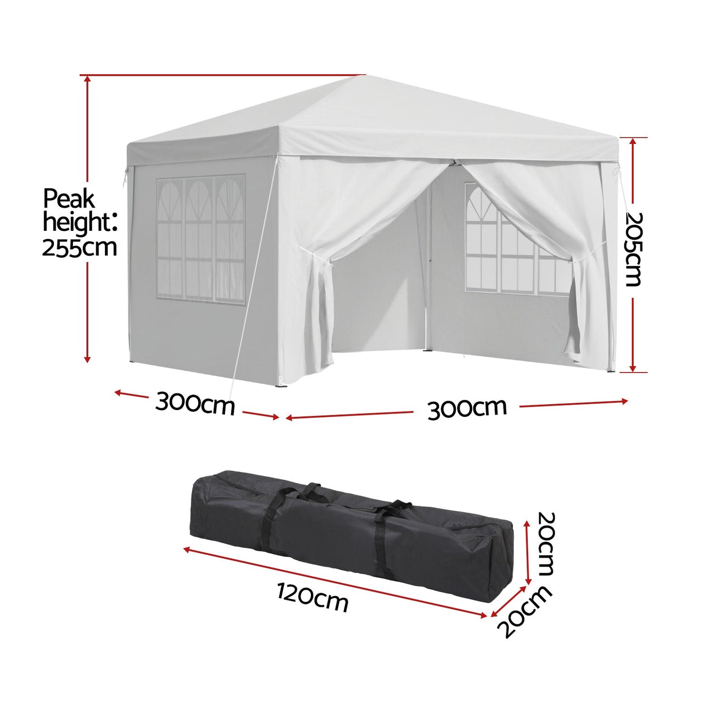 Instahut Gazebo 3x3 Pop Up Marquee Folding Tent Wedding Gazebos Camping Outdoor Canopy White - OZ Home Deals