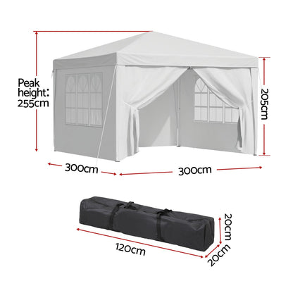 Instahut Gazebo 3x3 Pop Up Marquee Folding Tent Wedding Gazebos Camping Outdoor Canopy White - OZ Home Deals