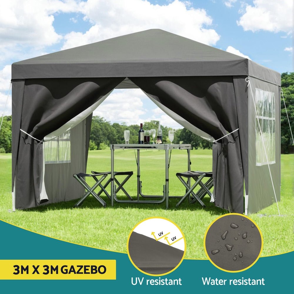 Instahut Gazebo 3x3 Pop Up Marquee Folding Tent Wedding Gazebos Camping Outdoor Shade Canopy Gray - OZ Home Deals