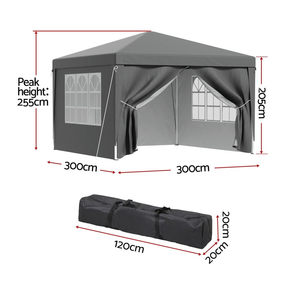 Instahut Gazebo 3x3 Pop Up Marquee Folding Tent Wedding Gazebos Camping Outdoor Shade Canopy Gray - OZ Home Deals