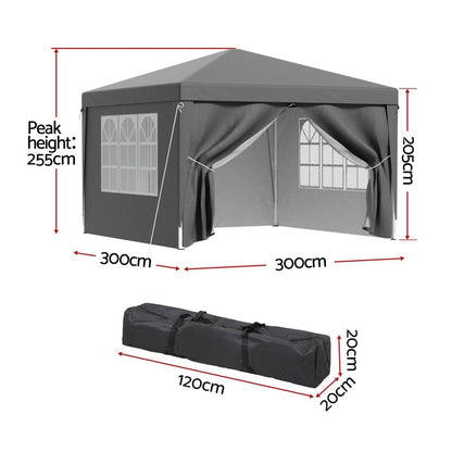 Instahut Gazebo 3x3 Pop Up Marquee Folding Tent Wedding Gazebos Camping Outdoor Shade Canopy Gray - OZ Home Deals