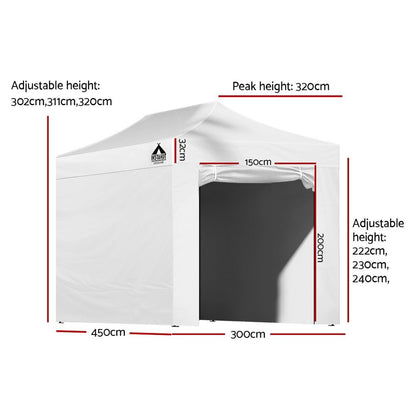 Instahut Gazebo 3x4.5 Pop Up Marquee Folding Tent Wedding Gazebos Camping Outdoor Shade Canopy White - OZ Home Deals