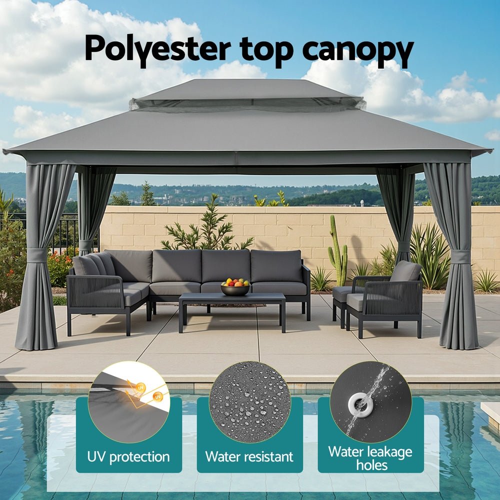 Instahut Gazebo 3x4m Canopy Outdoor Steel Frame Patio Tent Curtains Marquee Grey - OZ Home Deals