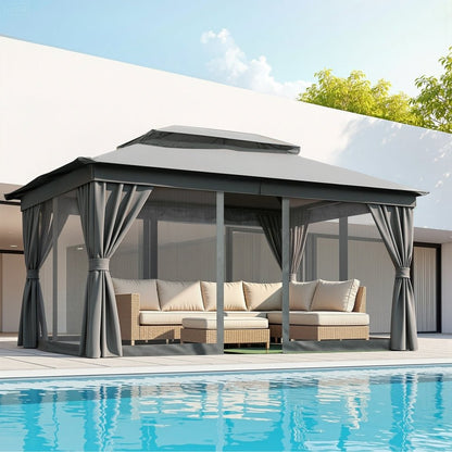 Instahut Gazebo 3x4m Canopy Outdoor Steel Frame Patio Tent Curtains Marquee Grey - OZ Home Deals