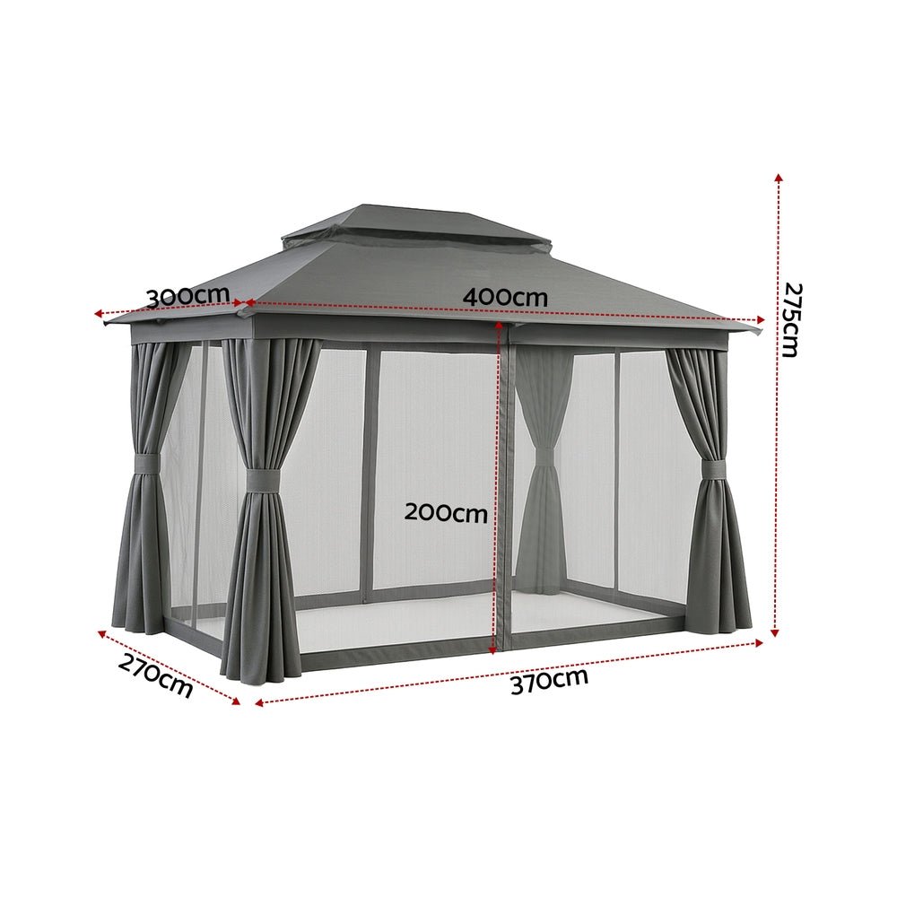 Instahut Gazebo 3x4m Canopy Outdoor Steel Frame Patio Tent Curtains Marquee Grey - OZ Home Deals