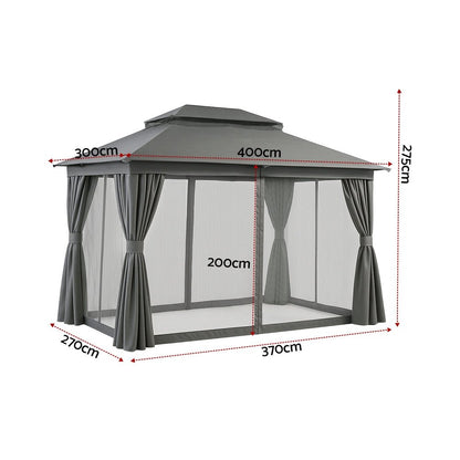 Instahut Gazebo 3x4m Canopy Outdoor Steel Frame Patio Tent Curtains Marquee Grey - OZ Home Deals