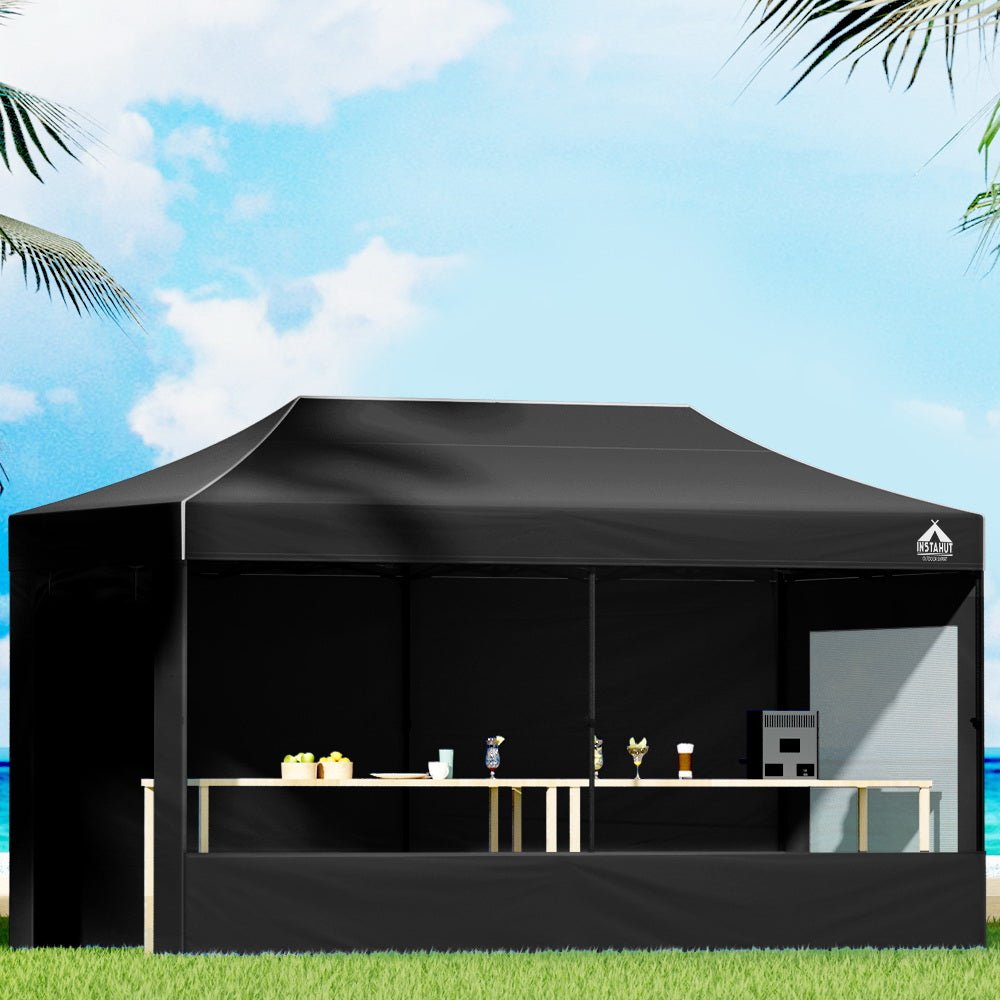 Instahut Gazebo 3x6 Pop Up Marquee Folding Tent Wedding Gazebos Camping Outdoor Shade Canopy Black - OZ Home Deals