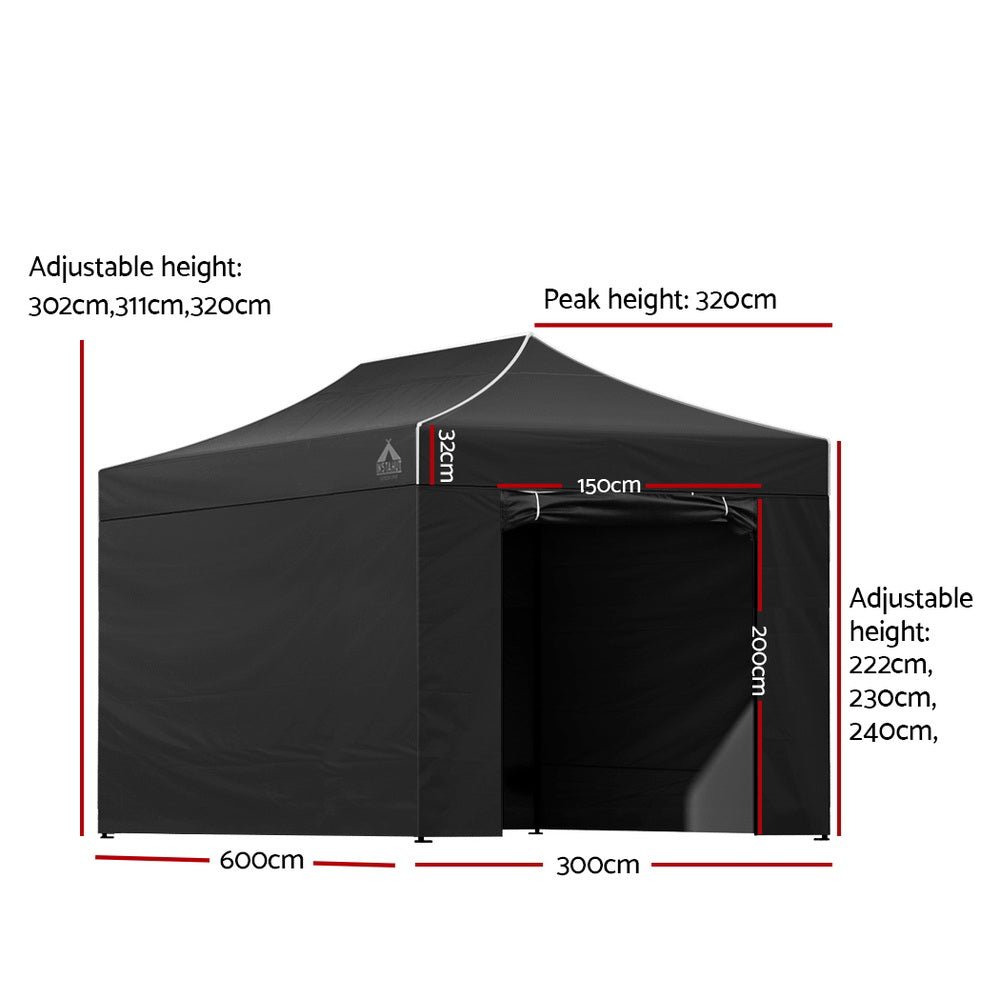 Instahut Gazebo 3x6 Pop Up Marquee Folding Tent Wedding Gazebos Camping Outdoor Shade Canopy Black - OZ Home Deals