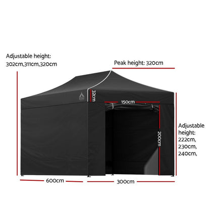 Instahut Gazebo 3x6 Pop Up Marquee Folding Tent Wedding Gazebos Camping Outdoor Shade Canopy Black - OZ Home Deals