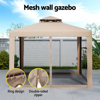 Instahut Gazebo Marquee 3m Outdoor Event Tent Camping Party Mesh Wall Canopy Brown - OZ Home Deals