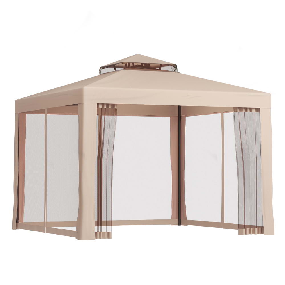 Instahut Gazebo Marquee 3m Outdoor Event Tent Camping Party Mesh Wall Canopy Brown - OZ Home Deals