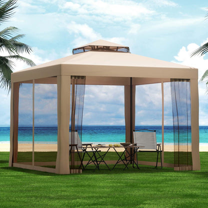 Instahut Gazebo Marquee 3m Outdoor Event Tent Camping Party Mesh Wall Canopy Brown - OZ Home Deals