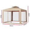 Instahut Gazebo Marquee 3m Outdoor Event Tent Camping Party Mesh Wall Canopy Brown - OZ Home Deals