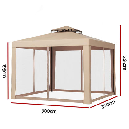 Instahut Gazebo Marquee 3m Outdoor Event Tent Camping Party Mesh Wall Canopy Brown - OZ Home Deals