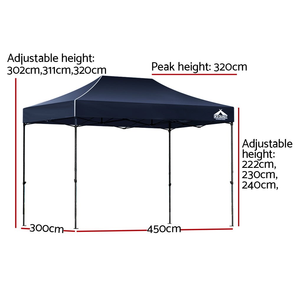 Instahut Gazebo Pop Up 3x4.5m w/Base Podx4 Marquee Folding Outdoor Wedding Camping Tent Shade Canopy Navy - OZ Home Deals