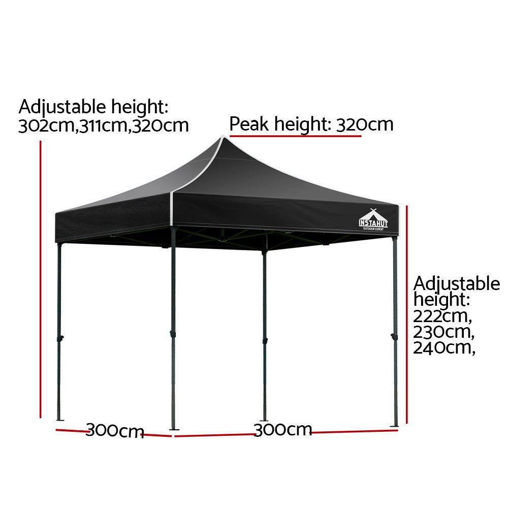 Instahut Gazebo Pop Up Marquee 3x3m Folding Tent Wedding Outdoor Camping Canopy Gazebos Shade Black - OZ Home Deals