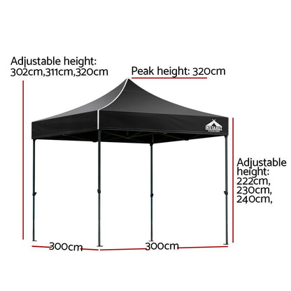 Instahut Gazebo Pop Up Marquee 3x3m Folding Tent Wedding Outdoor Camping Canopy Gazebos Shade Black - OZ Home Deals