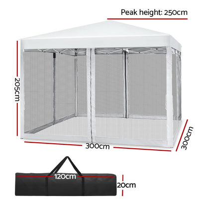Instahut Gazebo Pop Up Marquee 3x3m Wedding Party Outdoor Camping Tent Canopy Shade Mesh Wall White - OZ Home Deals
