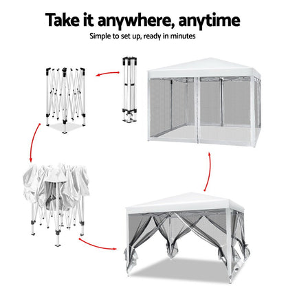 Instahut Gazebo Pop Up Marquee 3x3m Wedding Party Outdoor Camping Tent Canopy Shade Mesh Wall White - OZ Home Deals