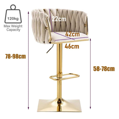Ivory Velvet Swivel Bar Stools – Adjustable Height, Gold Base, 2-Pack - OZ Home Deals