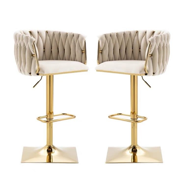 Ivory Velvet Swivel Bar Stools – Adjustable Height, Gold Base, 2-Pack - OZ Home Deals