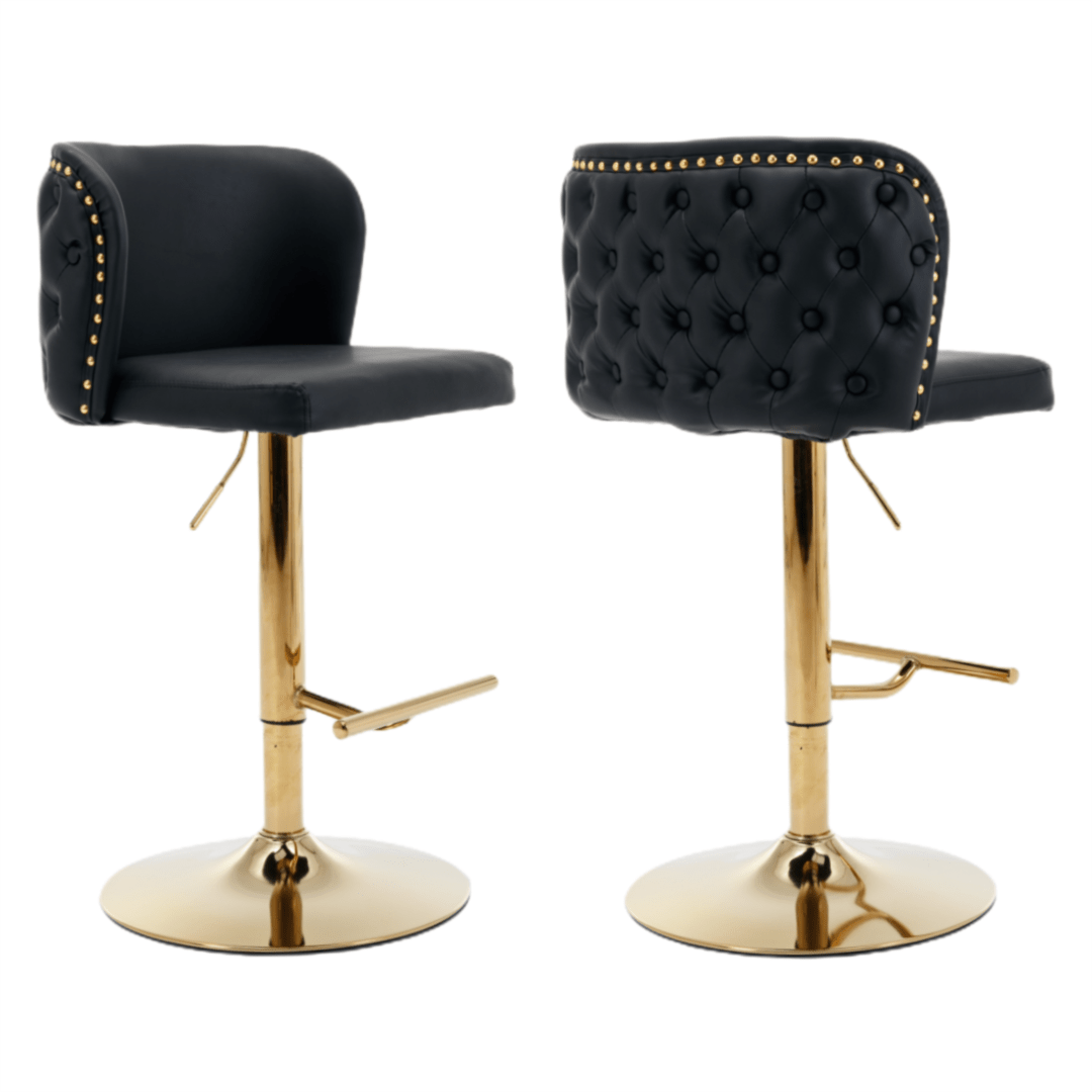 Jalan Adjustable Swivel Bar Stools – Black PU Leather, 64 - 84cm - OZ Home Deals