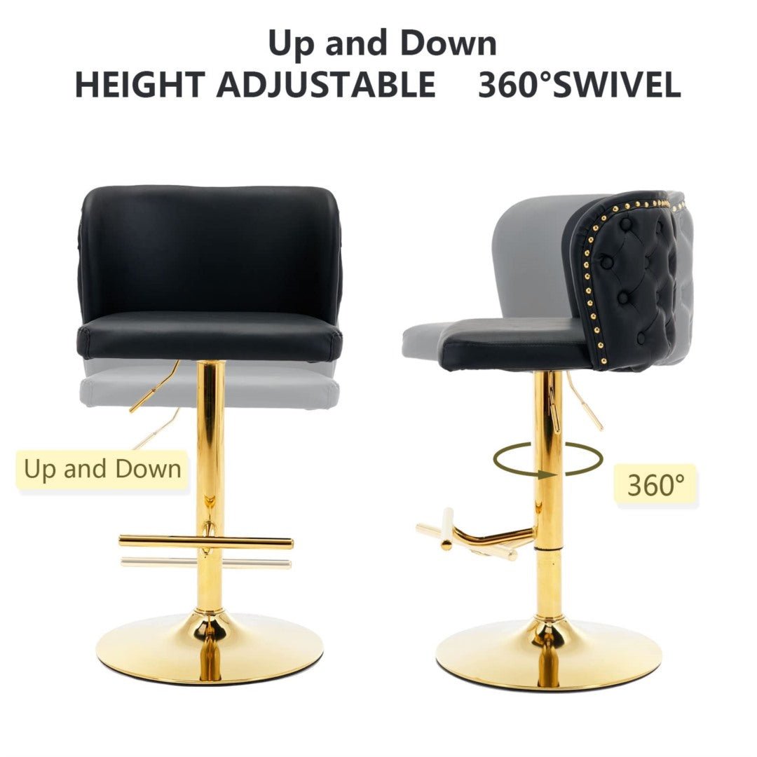 Jalan Adjustable Swivel Bar Stools – Black PU Leather, 64 - 84cm - OZ Home Deals