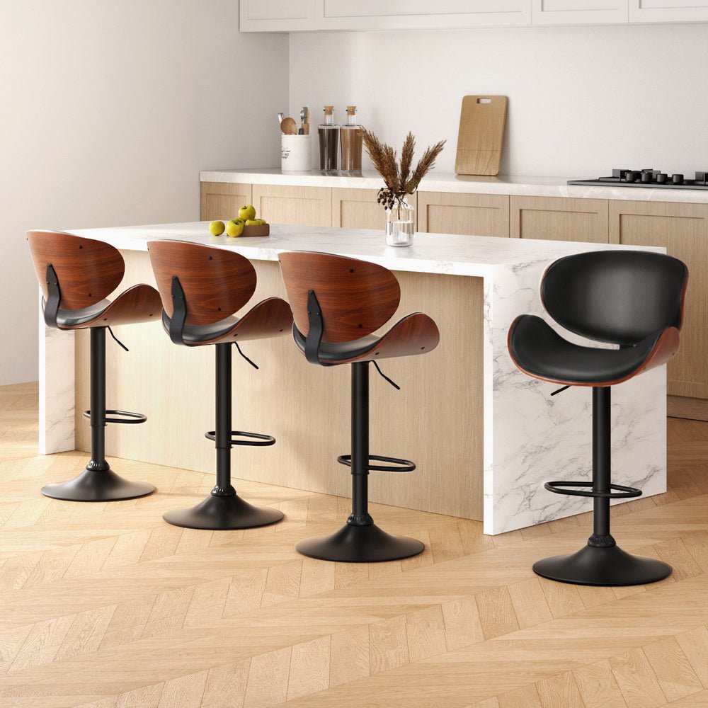 Joyelle PU Leather Swivel Bar Stools – Set of 4 (Black) - OZ Home Deals