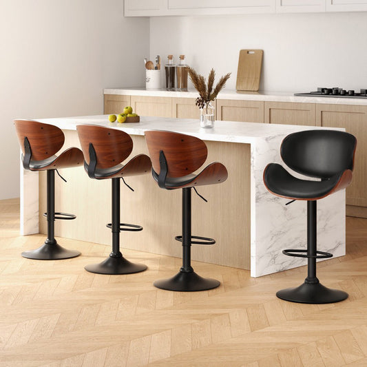 Joyelle PU Leather Swivel Bar Stools – Set of 4 (Black) - OZ Home Deals