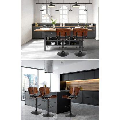 Kangaroo Adjustable Bar Stools – Black PU Leather & Wooden Seat, 64-85cm - OZ Home Deals
