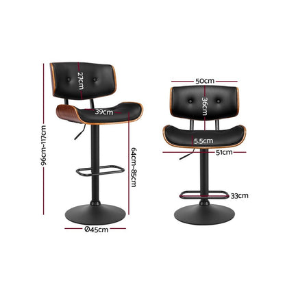 Kangaroo Adjustable Bar Stools – Black PU Leather & Wooden Seat, 64-85cm - OZ Home Deals