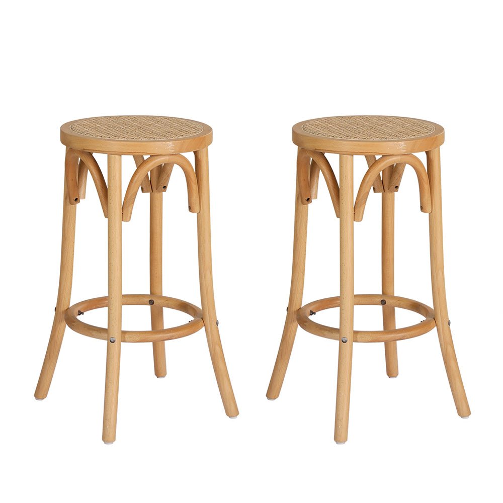 Kimberley Beechwood Rattan Bar Stools – Pine, 2 Pack - OZ Home Deals