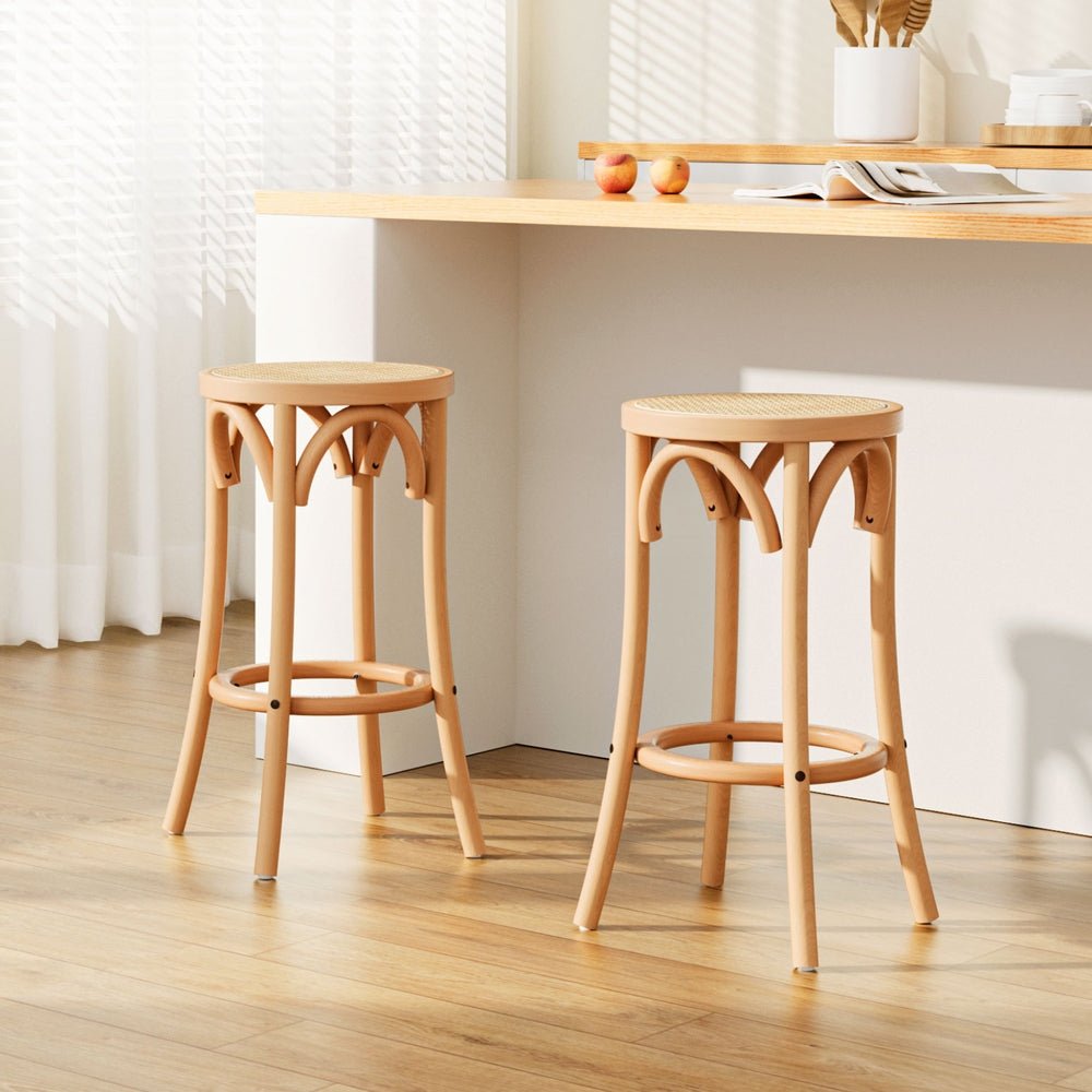 Kimberley Beechwood Rattan Bar Stools – Pine, 2 Pack - OZ Home Deals
