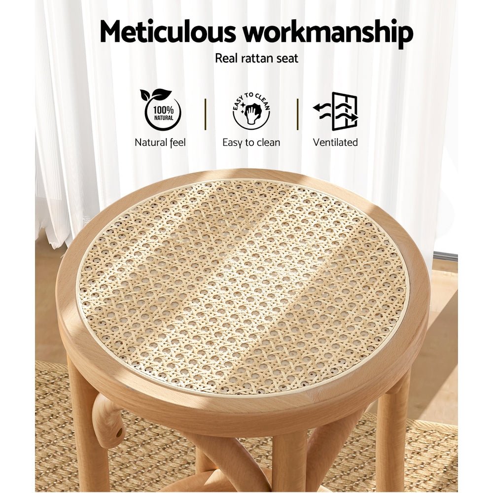 Kimberley Beechwood Rattan Bar Stools – Pine, 2 Pack - OZ Home Deals
