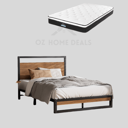 King Single Package – Outback Dane Industrial Bed Frame + Euro Top Bonnell Mattress - OZ Home Deals
