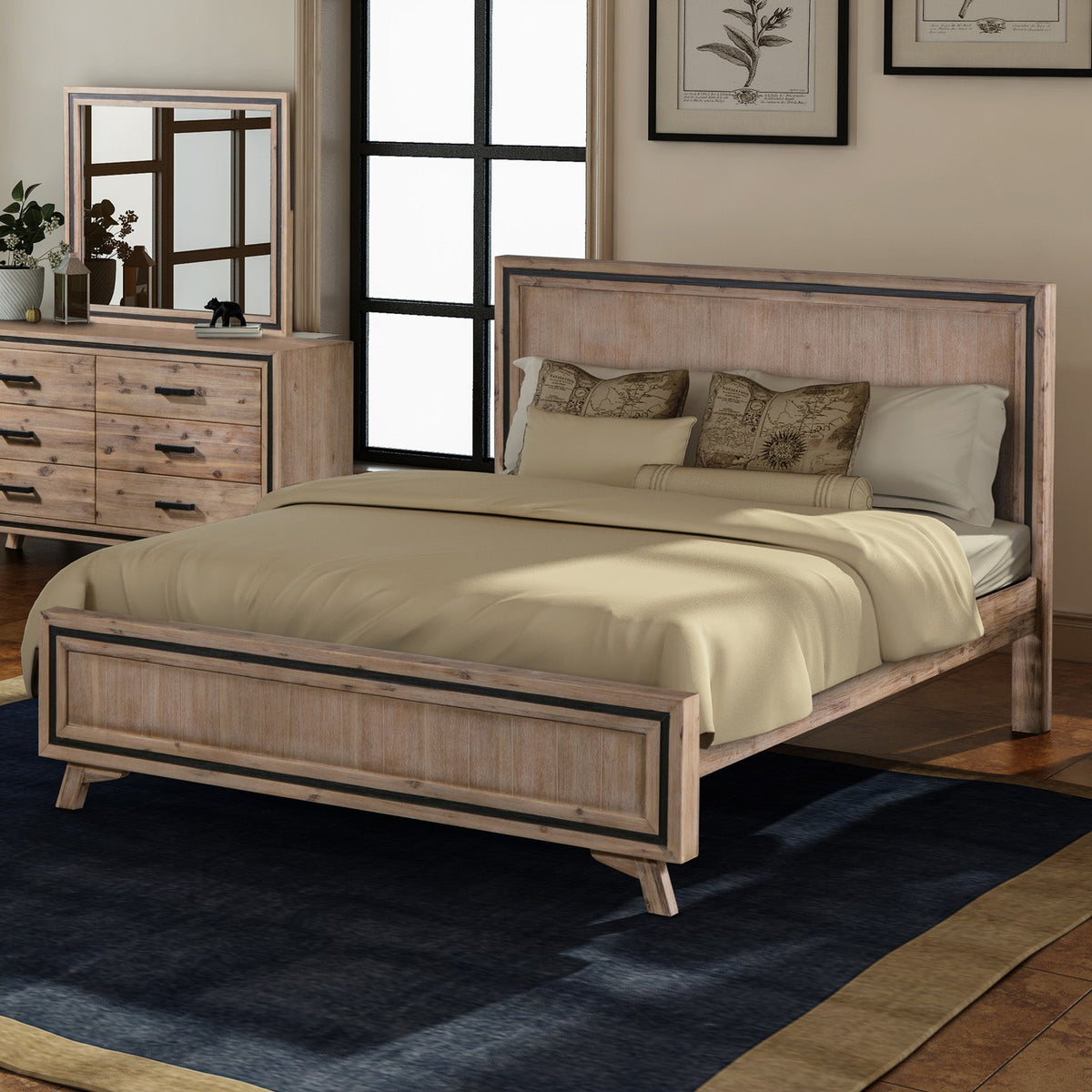 King Size Silver Brush Bed Frame in Acacia Wood Construction - OZ Home Deals
