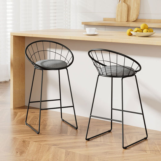 Kurrawa 2-Piece Faux Linen Bar Stools – Black - OZ Home Deals