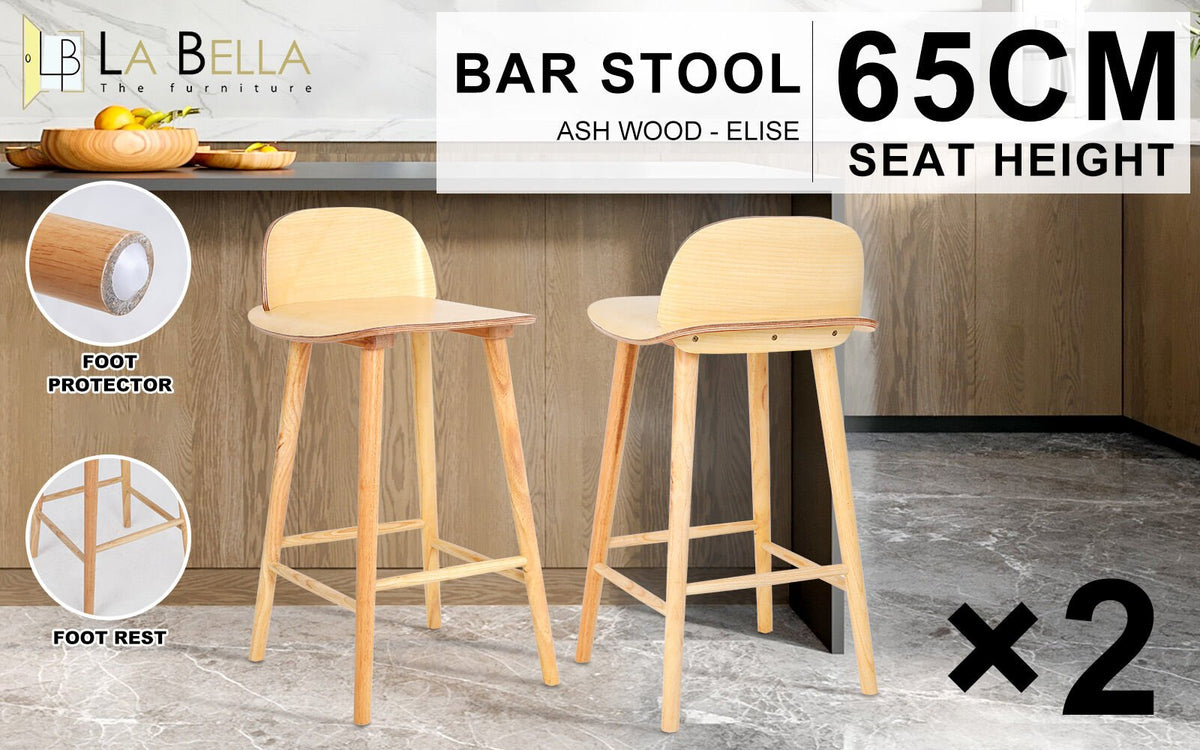 La Bella Elise Ash Wood Bar Stools – Set of 2, 65cm - OZ Home Deals