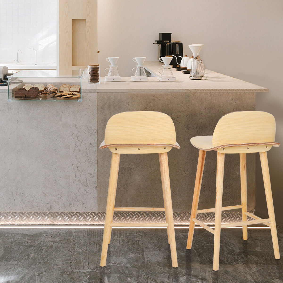 La Bella Elise Ash Wood Bar Stools – Set of 2, 65cm - OZ Home Deals