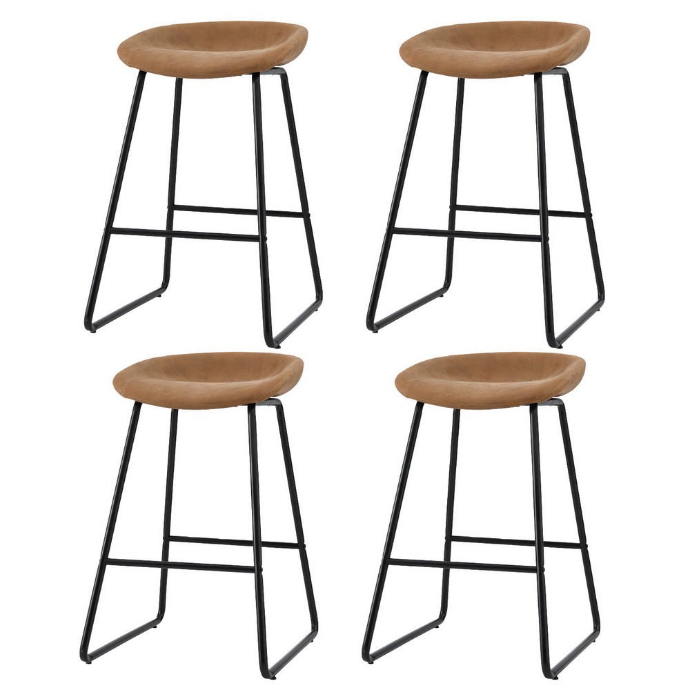 Ludaro PU Leather Bar Stools – Set of 4 (Brown) - OZ Home Deals