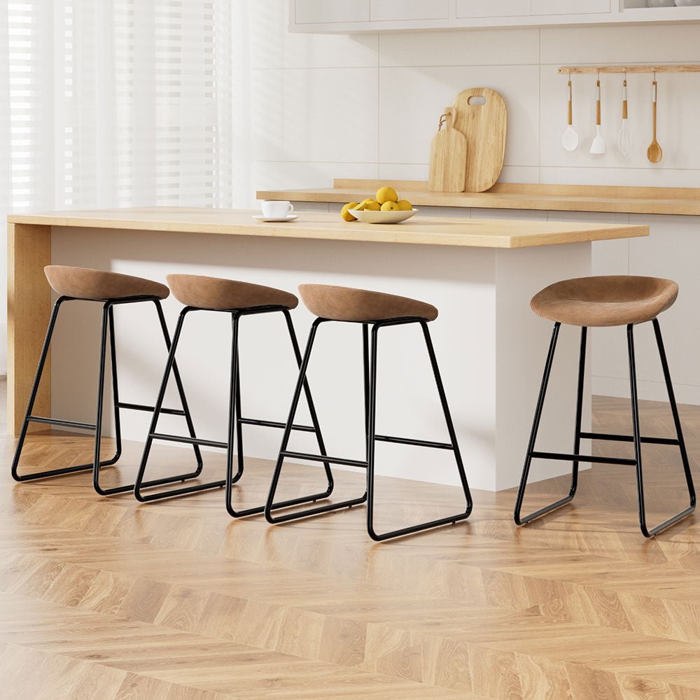 Ludaro PU Leather Bar Stools – Set of 4 (Brown) - OZ Home Deals