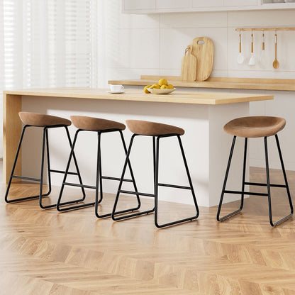 Ludaro PU Leather Bar Stools – Set of 4 (Brown) - OZ Home Deals