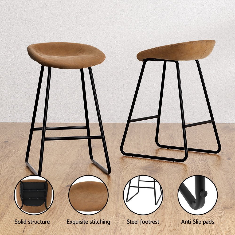 Ludaro PU Leather Bar Stools – Set of 4 (Brown) - OZ Home Deals