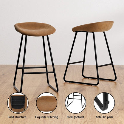 Ludaro PU Leather Bar Stools – Set of 4 (Brown) - OZ Home Deals