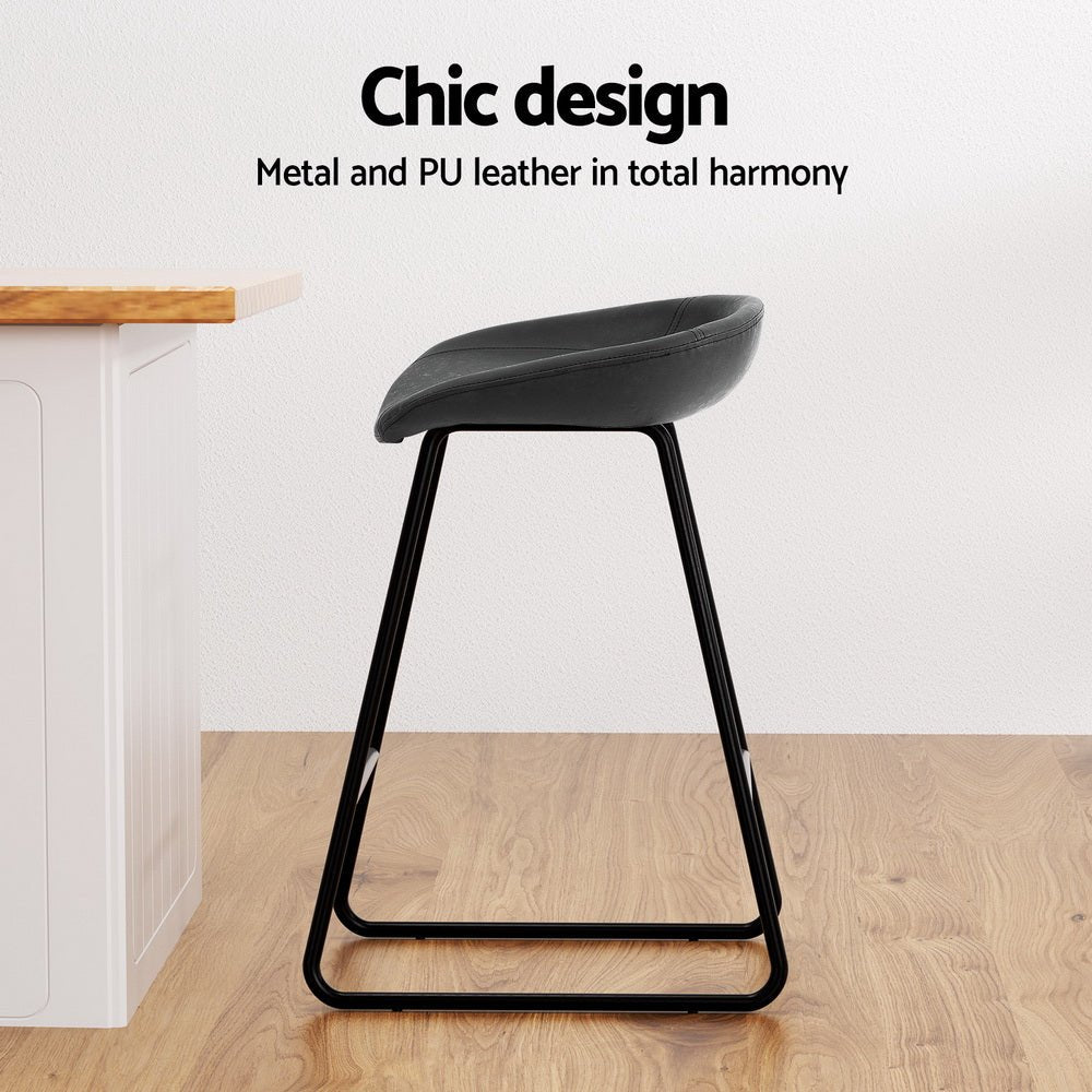 Ludoro PU Leather Bar Stools – Set of 4 (Black) - OZ Home Deals