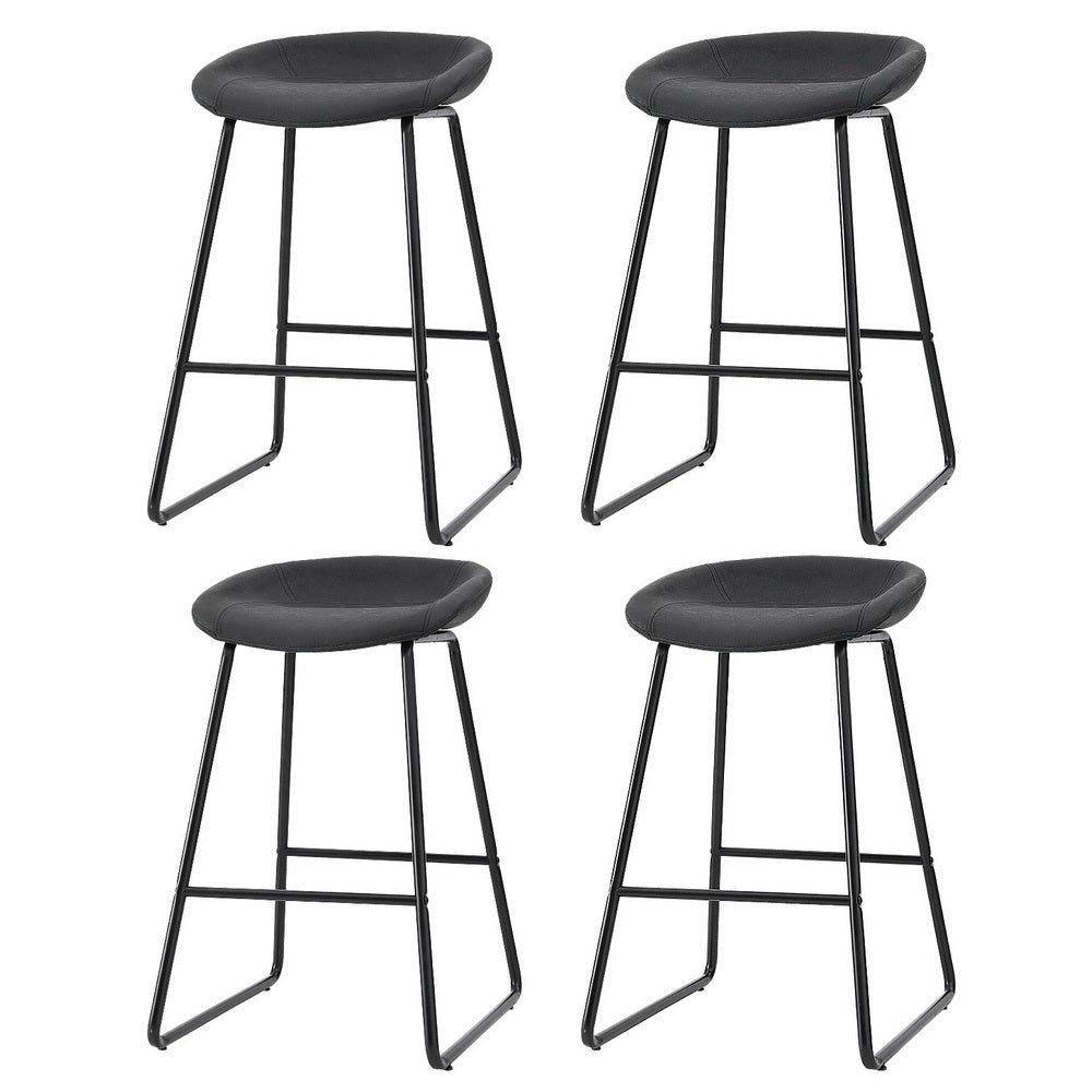Ludoro PU Leather Bar Stools – Set of 4 (Black) - OZ Home Deals