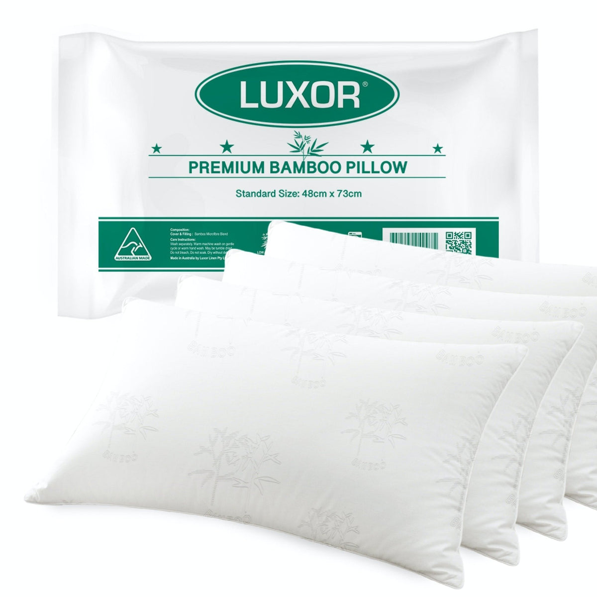 Luxor Australian Made Bamboo Cooling Pillow Standard Size Four Pack - OZ Home Deals