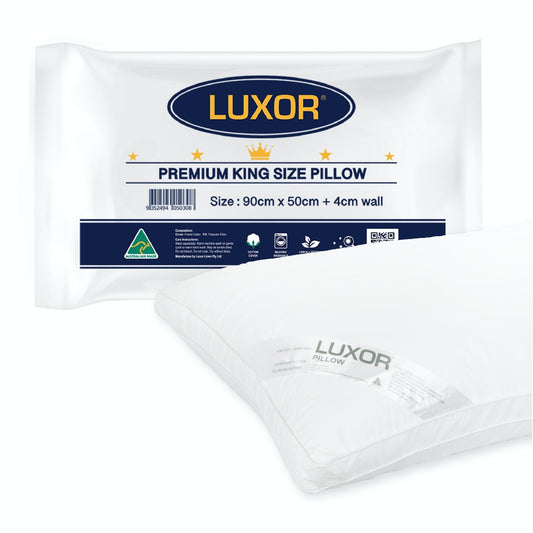 Luxor Australian Made Hotel King Size Pillow with 4cm Wall Single Pack - OZ Home Deals